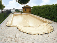 HPI Armor Kote 16' x 36' Rectangle In Ground Winter Pool Cover, 5' Overlap, Tan/Blue | AK16365