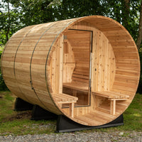 Charleston 4 Person Canopy Barrel Sauna in Rustic Cedar