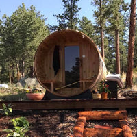 Charleston 4 Person Canopy Barrel Sauna in Rustic Cedar