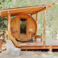 Grandview 4-6 Person Canopy Barrel Sauna in Rustic Cedar